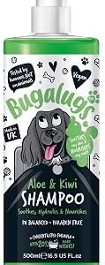 BUGALUGS Dog Shampoo - Soothing Aloe & Kiwi dog pet grooming shampoo & conditioner products for smelly dogs with tropical fragrance, best puppy sensitive skin shampoo (500ml)