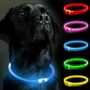 SerDa-Run 2 in 1 Light Up Dog Collar + Tag, Tag with USB Rechargeable, Led Adjustable Flashing Puppy Collars Three Modes for Small Medium Large Dogs Cats