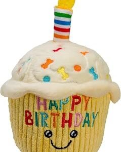 House of Paws Cupcake Birthday Dog Toy - Plush Toy with Squeaker and Candle