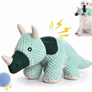 Squeaky Dog Toys, Dinosaur Soft Plush Dogs Toy with Crinkle Paper