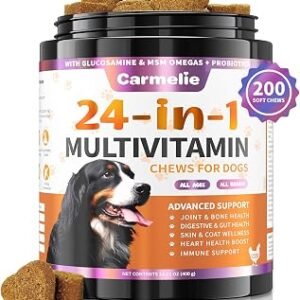 Carmelie 24 in 1 Dog Multivitamin Supplements - 200 Chewable - Senior Puppy Natural Dog Vitamins and Supplements - Hip & Joint Support, Gut & Skin Health, Immune Health, Mobility, Digestive (Chicken)