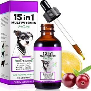 15 in 1 Dog Multivitamin Drops for Dogs,Dog Vitamins & Supplements Natural Dog Multivitamins and Minerals - Glucosamine, MSM for Dogs, Hip & Joint, Immune System, Skin & Coat, Gut Health