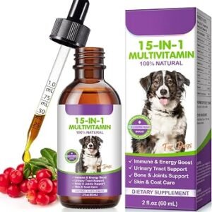 15 in 1 Dog Multivitamin Drops, 60ml Dog Vitamins Supplements, Support Skin and Coat, Joint, Heart, Digestion, Immune and Gut Health