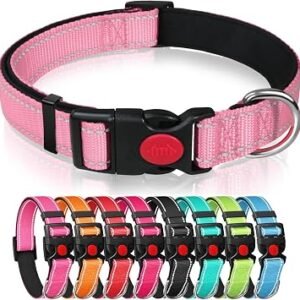 Reflective Nylon Dog Collar, Pink, S