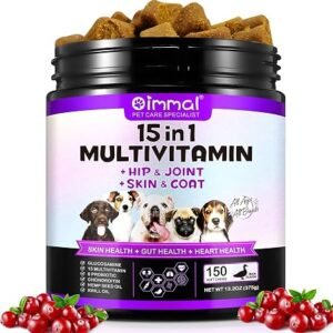 Uocasi Multivitamin Vitamins Supplements For Dogs,Pet Daily 15 in 1 Natural Essential Multi Vitamin Chew Tablets with B Complex | Help Brain,Heart & Joint Function - Duck Flavor(375g,150chews)