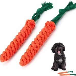 Zappi Co 2 Pack Carrot Dog Rope Chew Toys (22cm) - Durable Dental Cleaning & Teething for Small, Medium, Large Dogs