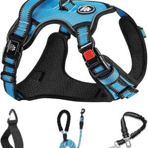 NESTROAD Blue Dog Harness and Leash Set, Anti-Pull for Medium Dogs