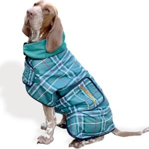 Tartan Dog Drying Coat Towel Robe (S/Green)