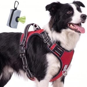 FYY Dog Harness No Pull, Escape Proof Adjustable Pet Vest, Reflective Choke Free Harness With Easy Control Padded Handle for Small Medium Large Dogs Walking and Training M-Red+Black