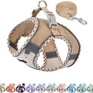 AIITLE Tiny Dog Harness - Lightweight Mesh Step-in Vest for Puppy, Reflective & Escape-Proof Design with High-Stick Magic Tape - Indoor/Outdoor Use for Chihuahua, Maltese, Shih Tzu(Brown-Beige, XXXS)