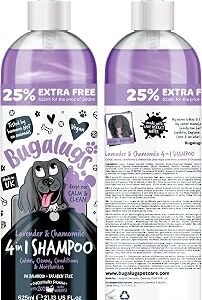 Bugalugs Lavender & Chamomile 4-in-1 Dog Shampoo and Conditioner - Professional Pet Grooming for Smelly Puppies - Vegan Formula (625ml)