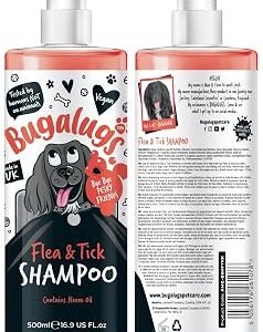 Flea and Tick Dog Shampoo by Bugalugs, Works on Smelly Puppies & Dogs, Contains Neem Oil PH Balanced Vegan Used by Professional Groom