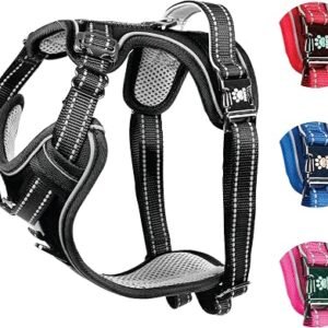 Elite Paws? UK Padded Dog Harness, Metal Buckle, Reflective (Black, M)