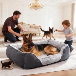 JOEJOY Extra Large Dog Bed, Waterproof Lamb Fleece XXL Dog Bed With Nonskid Bottom, Washable Grey Bed For Labrador, German Shepherd, 89x64x23cm(Black)