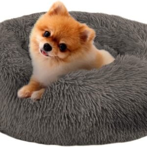 Mirkoo Dog Beds, Calming Dog Bed for Medium Dogs, Fluffy Faux Fur Donut Cuddler, Anti-Anxiety Round Beds