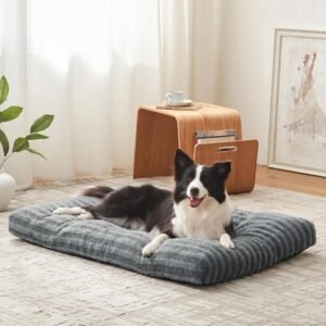 Pawk Large Dog Bed Washable - Fluffy Plush Fur Dog Mattress, Anti-Slip Dog Beds for Dog Crate, Calming Anti Anxiety Dog Mat, 89 ? 58 ? 9 cm, Grey