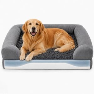 Orthopaedic Dog Bed, XL Dog Bed 103x68x18cm | Dual-Layer Memory Foam & High-Resilience Foam Dog Sofa with Waterproof Liner, Soft Plush Bolsters | Removable Cover, Non-Slip Base Dog Mattress