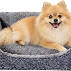Small Dog Bed Washable, Super Soft Rectangle Dog Beds with Raised Edge, Fluffy Anti Anxiety Pet Bed for Small Dogs, S Size, Grey