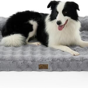 COZY KISS Faux Fur Orthopedic Dog Bed, Foam Pet Sofa with U-Shape Bolster, Washable Dog Couch with Removable Flannel Cover, Squre Pet Bed with Anti-Slip Bottom, Clearance, Gray, XL(42 * 30 * 7inch)