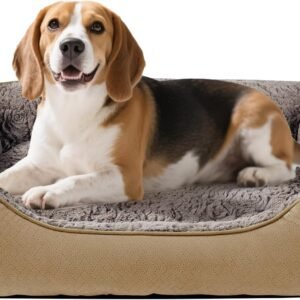 Dog Bed for Medium Dogs, Super Soft Rectangle Dog Beds, Washable Warming Pet Bed with Anti-Slip Bottom, Brown