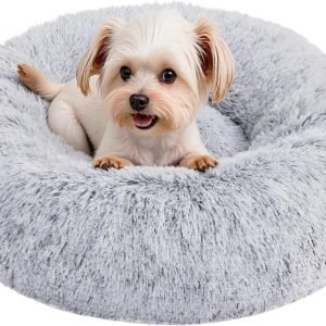 Feandrea Dog Bed, Fluffy, Washable, Long Plush, 50 cm Plush Donut Cat Bed