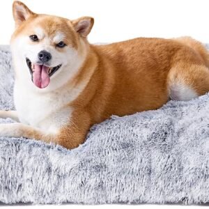 EHEYCIGA Calming Fluffy Dog Crate Bed For Large Dog 90x60x9cm, Grey