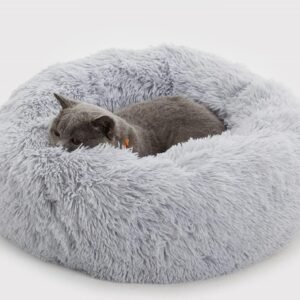 Enjamoy Plush Donut Cat Bed Calming Dog Bed Small, Grey 50cm