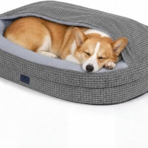 Veehoo Dog Cave Bed -Fluffy Washable Cover, 2 in 1 Medium Dog Bed with Hood