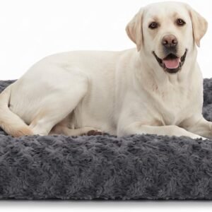 Large Dog Bed, Washable Dog Crate Mattress, Calming Fluffy Anti Anxiety Dog Beds Deluxe Plush Dog Mat with Anti-Slip Bottom, Charcoal Grey, 90x60x8cm