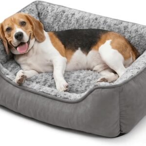 Dog Sofa Bed Washable for Small Medium Dogs, Soft Plush Calming Beds with Non-Slip Bottom - Anti-Anxiety Rectangle Puppy Mat (60 x 45 cm, Grey)