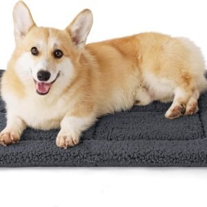 Bedsure Medium Dog Bed Mat,Washable Fleece Foam Pet Mat,74x46cm, Dark Grey