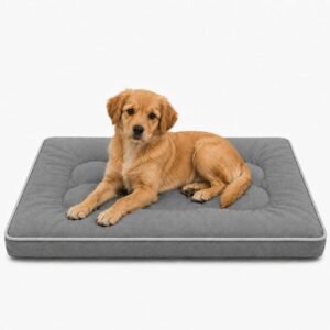 SuperGift.com Grey Medium Orthopedic Flat Pet Bed Cushion for Dogs & Cats, Soft Washable Pet Mattress with Bone Pillow Design, Non-Slip Comfortable Sleeping Mat