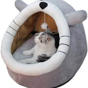 disdain Cat Beds for Indoor Cats, Cat House with Hanging teaser toy, 2 in 1 Cat cave for playing and sleeping, Pet Bed suitable for Cats and Small Dogs, grey