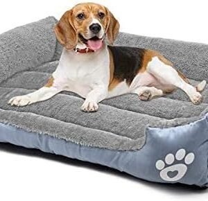 SuperGift.com Soft & Fluffy Pet Bed - Anti-Anxiety Washable Bed for Dogs and Cats - Non-Slip Base - Dog & Cat Bed - Warm and Cosy - Grey (Large)