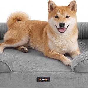 Feandrea Orthopaedic Dog Sofa Bed, L Dog Bed with Raised Sides, Egg Crate Foam, Removable and Washable Cover, Non-Slip Bottom, Water-Resistant Lining, Dove Grey, 89 x 63 x 16 cm PGW322GD01