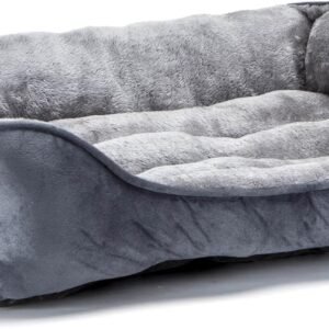 Nobleza Super Soft Washable Plush Grey Dog Sofa Bed with Anti-Slip Bottom, Rectangle Pet Bed for Large Dogs, 77x67x19cm