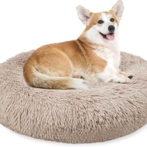 Enjamoy Medium Dog Bed Donut Calming Pet Bed, Brown 70cm