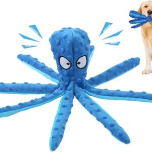 SHOKAN Squeaky Dog Toys - Interactive Plush Octopus with Crinkle Paper for Small & Medium Dogs, Teeth Cleaning & Durable Chew Toy