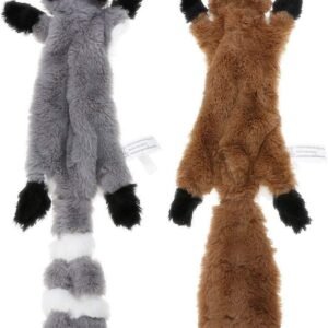PDTO No Stuffing Squeaky Dog Toys | Squirrel & Raccoon 2 Pack | 45cm Plush for Small Medium Dogs