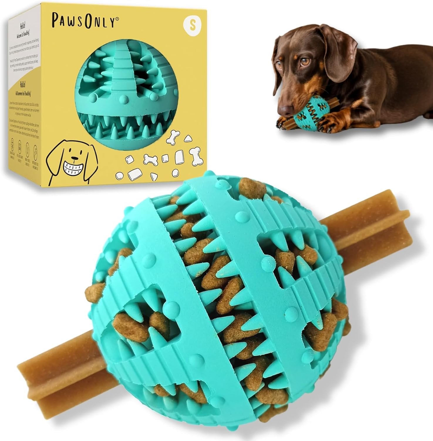 PawsOnly | Dog Treat Toy | Mental Stimulation & Enrichment | Small Blue | Boredom Relief | Interactive Treat Dispenser | BPA-Free Rubber Slow Puzzle...