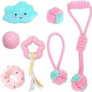 Speedy Panther 7Pcs Dog Toys for Small Dogs, Puppy Chew Toys from 8 Weeks, Natural Cotton Dog Rope Toys, Squeaky Plush Dog Toy, Puppy Teething Toys, Dog...