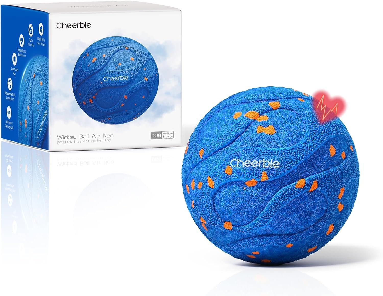 Cheerble Wicked Ball AIR Neo, Interactive Dog Ball, Heartbeat Mode, Blue | Self-Moving Bouncing & Rotating Dog Toy, 3 Modes, E-TPU Shell, IPX7...