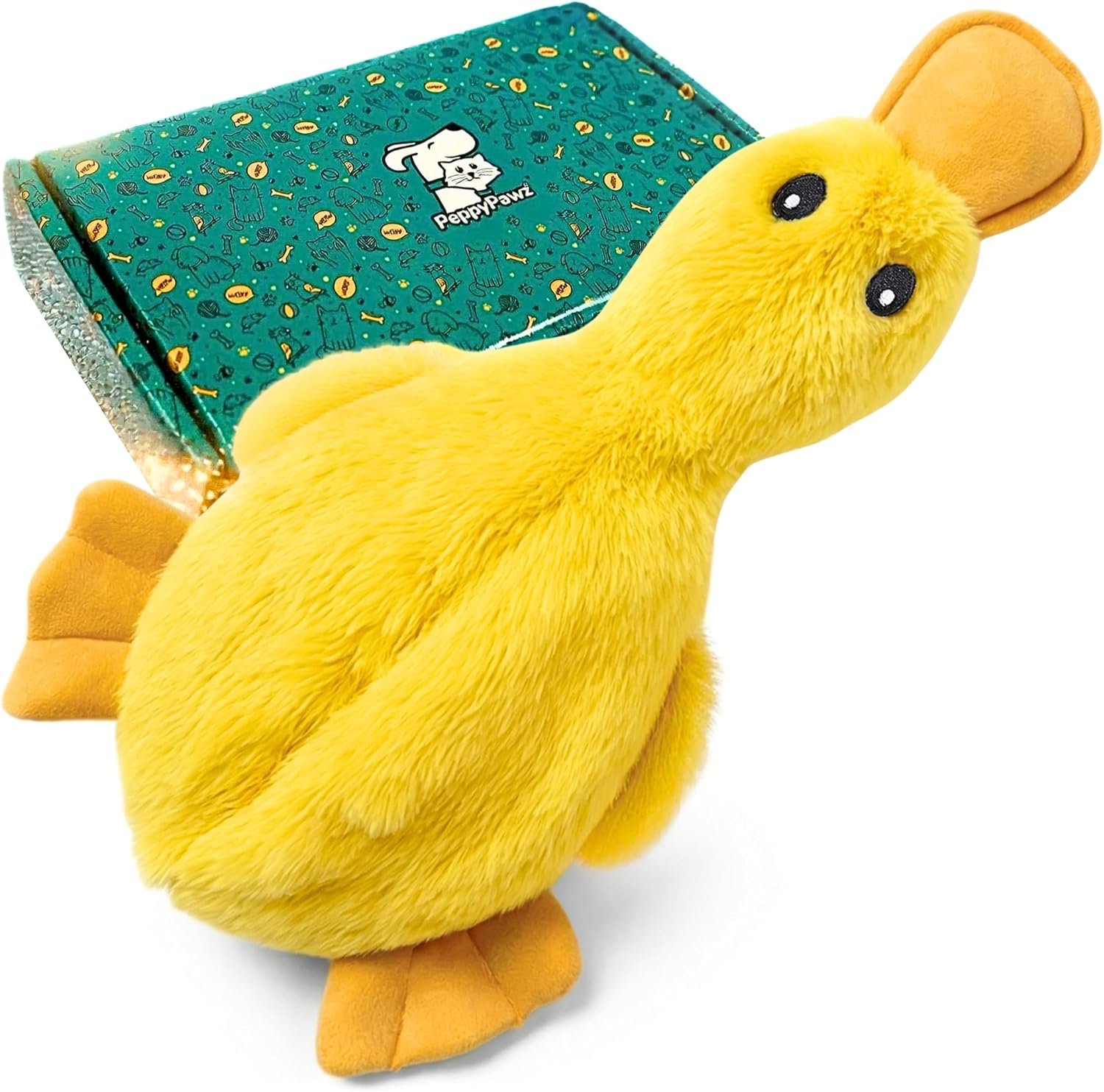 Squeaky Dog Toy, Soft Plush Calming Duck, Small Puppy Birthday Present Gift | Minimal Stuffing, in a Gift Box. A Cuddly Crinkle & Interactive Yellow...