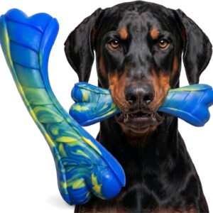 Almost Indestructible Dog Toys for Large Dogs – Heavy Duty, Pack of Two | Heavy Duty Dog Toys for Giant Breeds, Flavoured Bone in Curvy Shape, 17.5cm for...