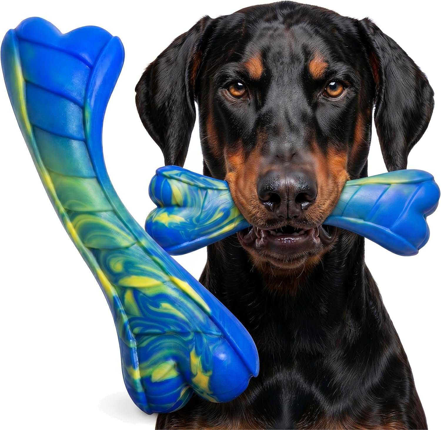 Almost Indestructible Dog Toys for Large Dogs – Heavy Duty, Pack of Two | Heavy Duty Dog Toys for Giant Breeds, Flavoured Bone in Curvy Shape, 17.5cm for...