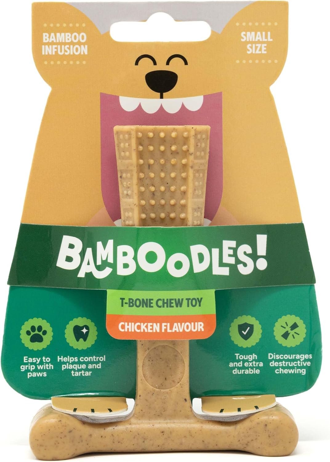 Bamboodles T-Bone Dog Chew Toy – Small | Chicken Flavour | Long Lasting Chew toy for Small Dogs | Durable Chew Toy to Satisfy Chewing Instincts