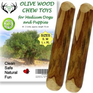 ARTISAN GIFT CO Olive Wood Chew for Dogs, (M - 15cm.) 2 units | Natural Olive Wood Long Lasting Dog Chew, Puppy Teething Toy
