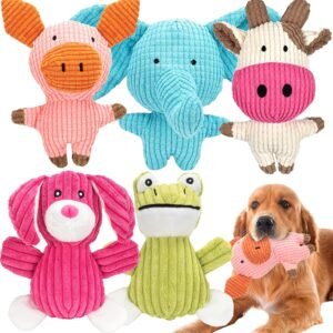 Ousiya 5 Pack Squeaky Dog Toys, Stuffed Plush Puppy Tough Chew Toys Animal Toys for Puppy Small Medium Large Dogs