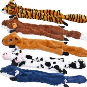 SHARLOVY Dog Squeaky Toys 5 Pack, Pet Crinkle Toy No Stuffing Animals Plush, Dog Chew for Large and Medium, Doggie Teething for Boredom