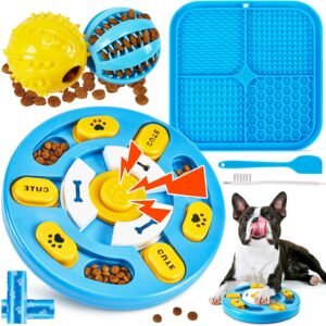 4 Pack Dog Puzzle Toys System,Relieve Boredom and Anxiety for Clever Dogs | Extend Playtime,Includes 1 Interactive Dog Toys,1 Lick Mats for Dogs,1 Spinning...